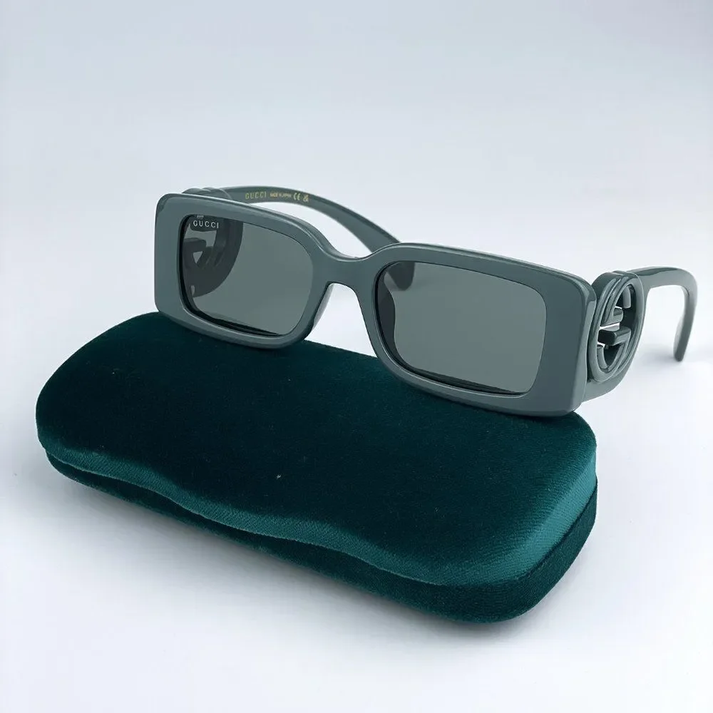 NEW Gucci GG1325S 003 Grey Smoke Grey Rectangle Women Sunglasses - Picture 3 of 14
